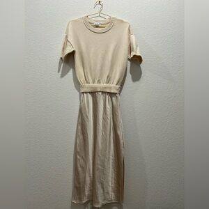 Evereve Hailey silk satin skirt with knit beige sweater top dress
